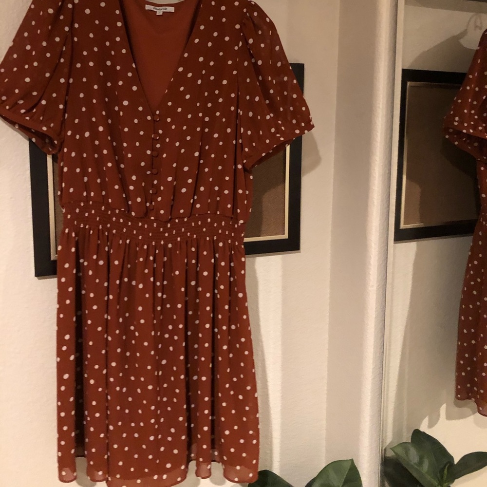 Burnt Orange and White Polka-dot mini-dress